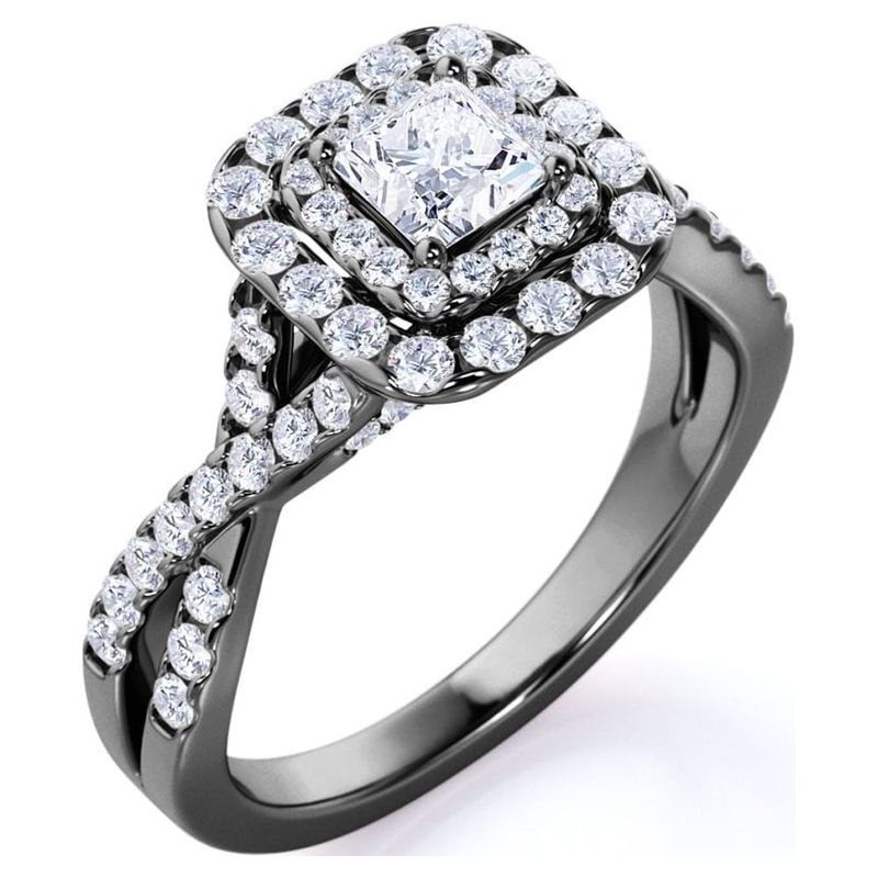 JeenMata Set di anelli da sposa con doppio alone di fidanzamento in moissanite taglio principessa da 1 carato - Oro nero su argento_voghion.com