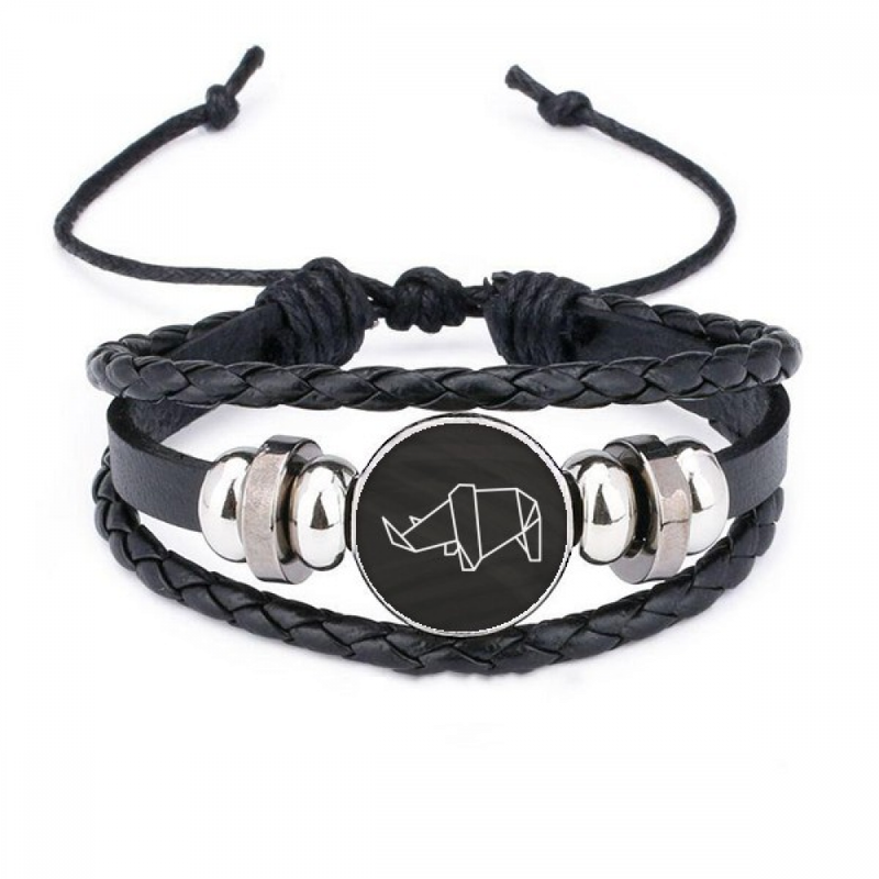 origa Rhinoceros Geometric Shape Bracelet Braided Leather Woven Wristband_voghion.com