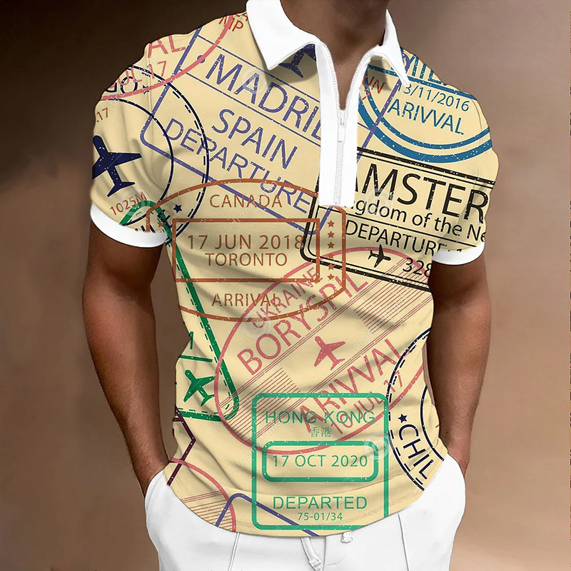 Summer men's short sleeve zip collar clothing Polo shirt for men's 3D printed graphic breathable casual top_voghion.com