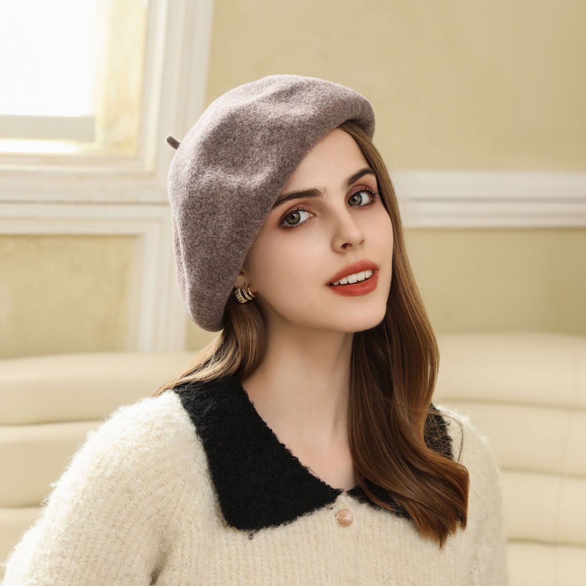 Unisex Vintage art elegant temperament with fashion big head around the face of the small beret_voghion.com