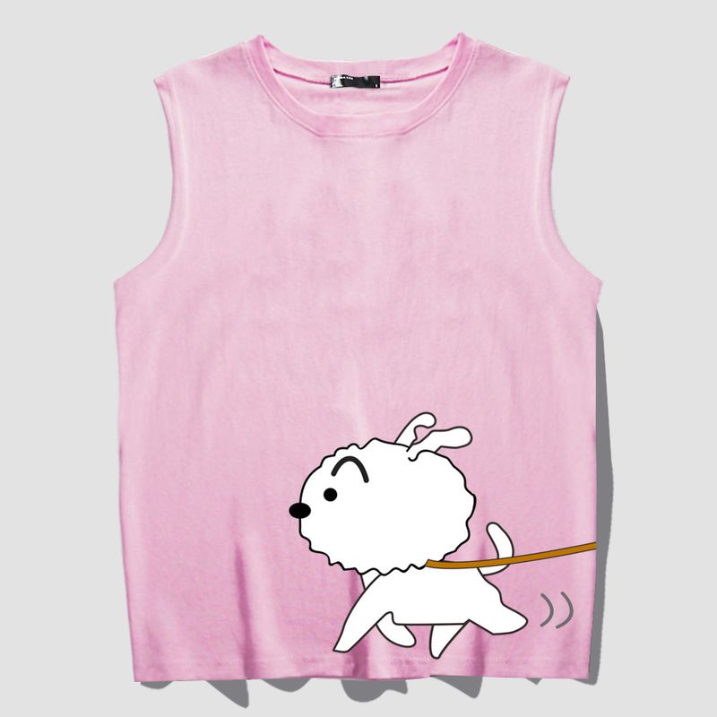 Y Youth Wide Shoulder Tank Top For Men And Women Summer Cartoon Trendy Crayon Small New White Printed Couple Dress_voghion.com