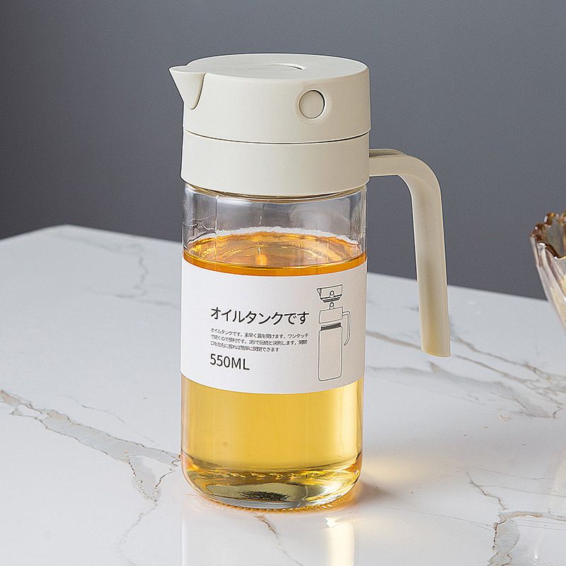 Distributore di olio in vetro in stile giapponese - Bottiglia da cucina con apertura automatica per olio, salsa di soia e aceto (design a prova di perdite e antigoccia)_voghion.com