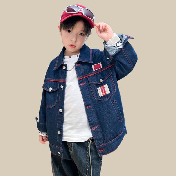 Denimjakke til børn 2024 ny vare, mellemstørrelse børneforår og top, efterårsbase til drenge_voghion.com