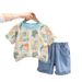 2024 New Boys Summer Checkered Dinosaur Shorts Two Piece Set for Small and Medium Sized Children_voghion.com