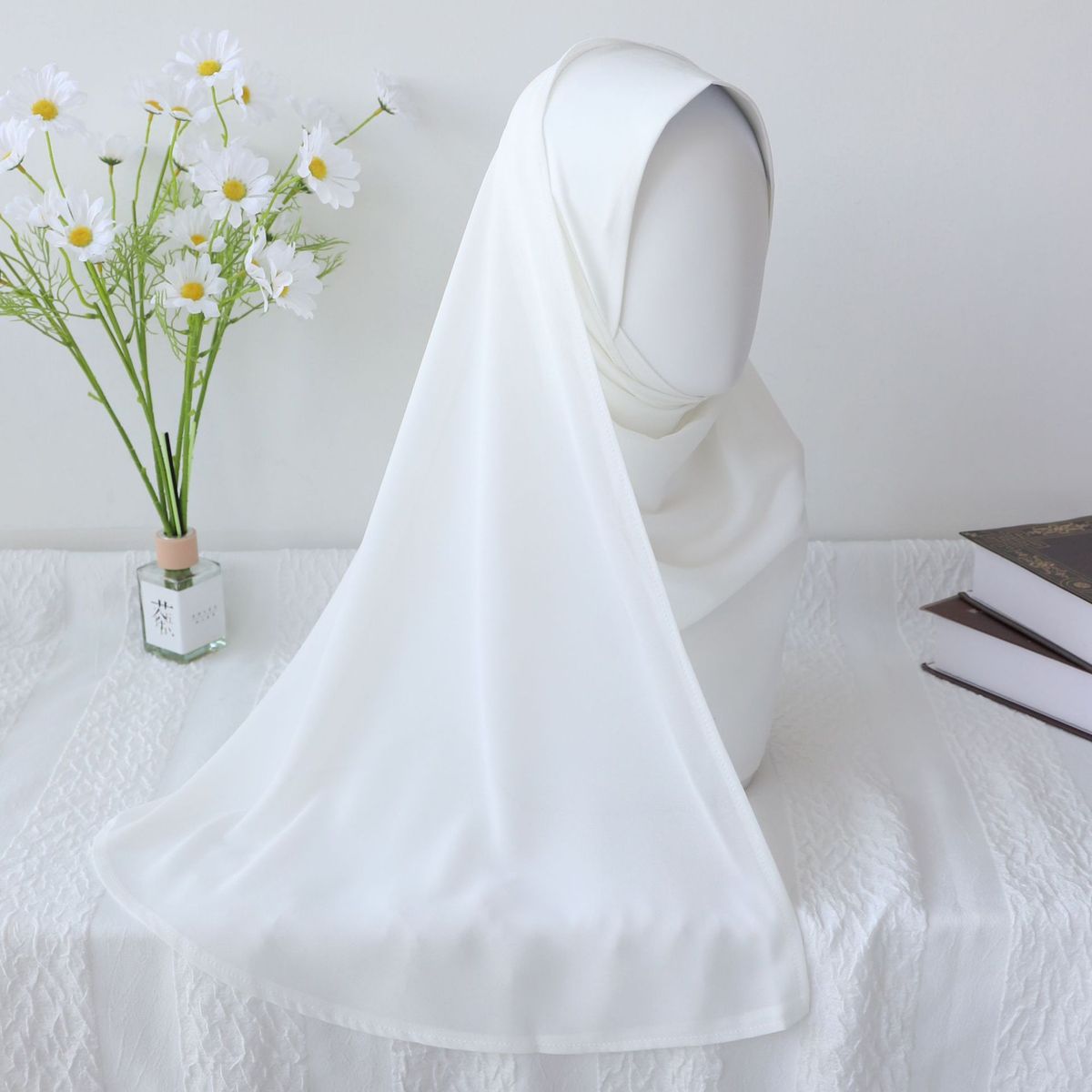 Sciarpa da donna in chiffon di lino e cristallo tinta unita, sciarpa da testa comoda e traspirante_voghion.com