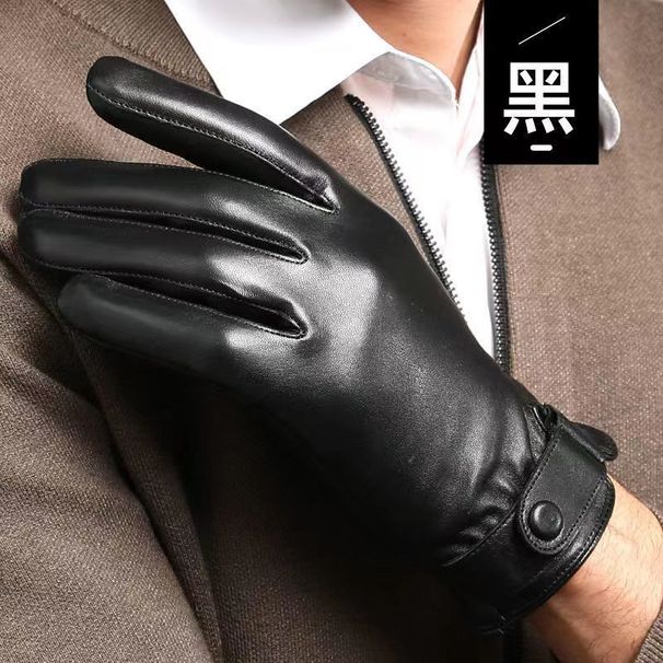 Leather Gloves Men's Winter Touch Screen Fleece Thickened Riding Outdoor Windproof And Cold Proof_voghion.com