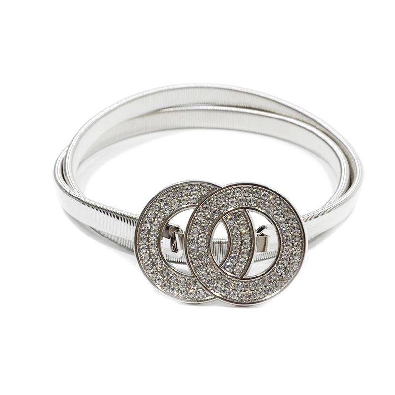 Koreanische Version der neuen vielseitigen, mit Strasssteinen eingelegten Doppelschlaufenschnalle, elastisch und dünn für die Metallfeder-Taillenkette der Damen_voghion.com