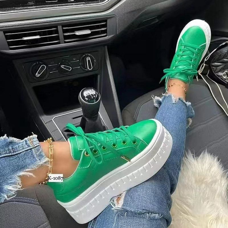 Fashion New Women Casual Shoes Lace-up Leather Casual Shoes Thick Heel Flat Vulcanize Sneaker Shoes Zapatillas Mujer A0087_voghion.com