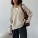 "Plus Size Zip-Front Knit Sweater With Mock Neck - Stretchy Polyester Blend Long Sleeve Pullover, Wrinkle-Resistant & Warm,_voghion.com