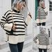 Women's mid-length sweater with striped side slit turtleneck_voghion.com