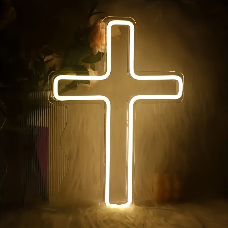Kreuz LED Neon Schlafzimmer Home USB Plug-in Neon, Wanddekoration Weihnachten Neujahr_voghion.com