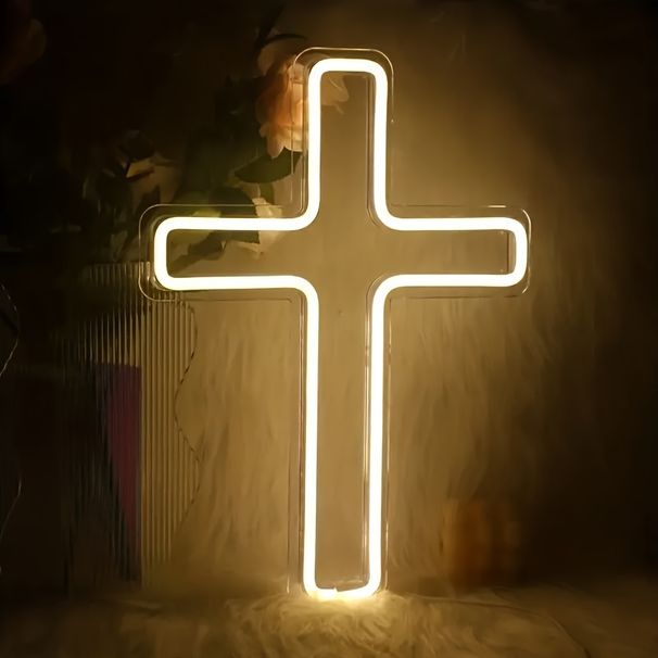 Kreuz LED Neon Schlafzimmer Home USB Plug-in Neon, Wanddekoration Weihnachten Neujahr_voghion.com