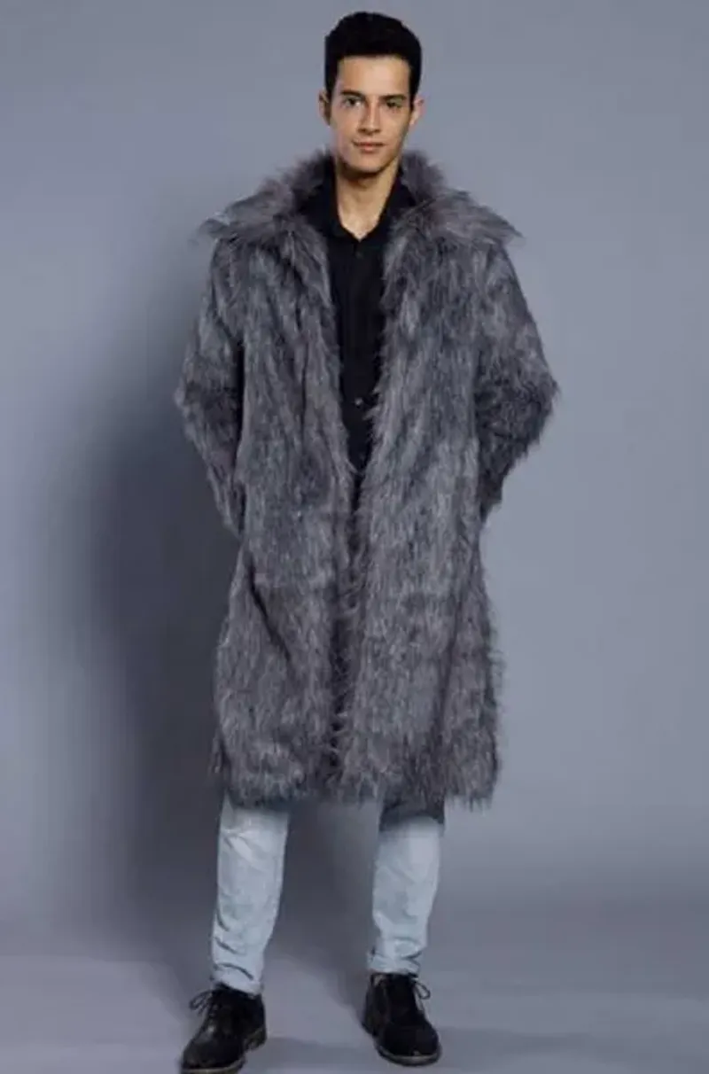 Pelliccia sintetica da uomo nuova Europa America giacca autunnale invernale colletto quadrato plus size imitazione pelliccia lunga 3XL finta bianca_voghion.com