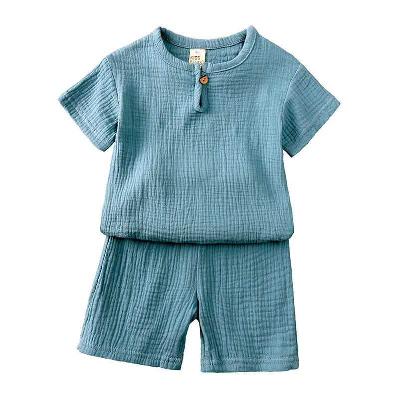 Vêtements d'été pour tout-petits garçons, style chinois simple, costume fin et respirant en coton et lin, ensemble deux pièces ample à manches courtes pour garçons et filles_voghion.com