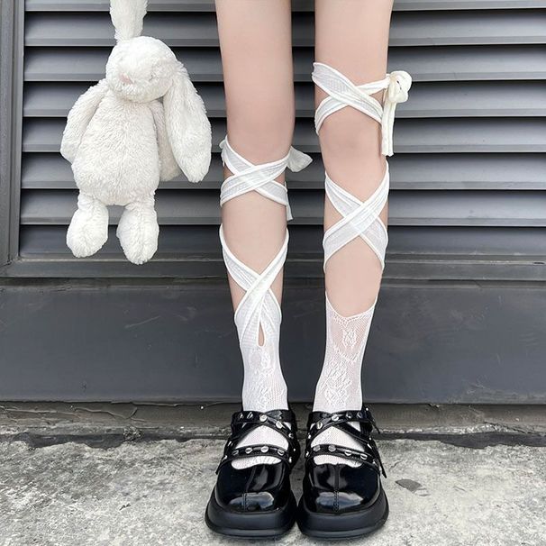 Calzini estivi sottili con separatori dita in pizzo JK, stile Pure Desire, con cinturino, a metà polpaccio, con incrocio scuro, stile Lolita, per donne_voghion.com