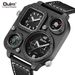 Men's Stylish Quartz Watch With Compass & Dual Time Zone - Large Square Dial Leather Strap Watch - Mineral Crystal Black Dial & Strap_voghion.com