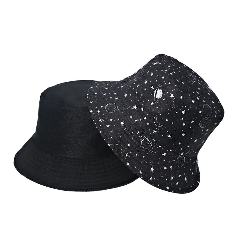Ciel étoilé, lune, étoile pentagonale, chapeau de protection solaire imprimé pour bassin, chapeau de pêcheur pour hommes et femmes_voghion.com