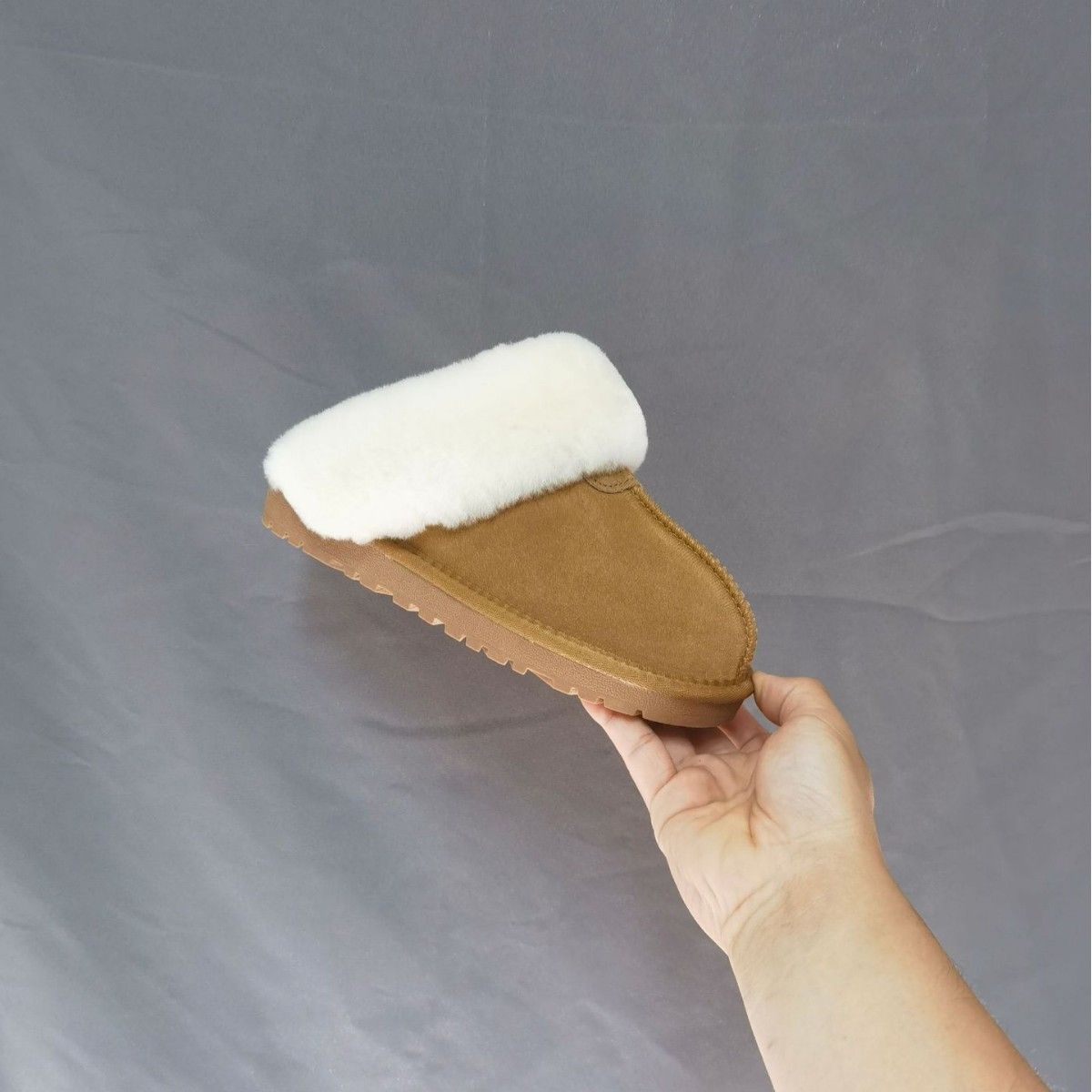 Stivali da neve invernali in lana con collo in pelliccia per donna, versione coreana, pantofole in cotone spesso con punta tonda_voghion.com