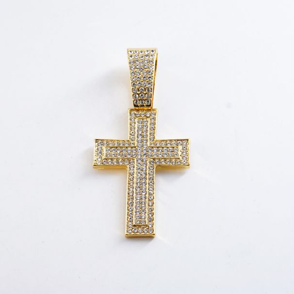 New Unique Niche Design Full Diamond Cross With Watch Buckle Cuban Chain Gold_voghion.com