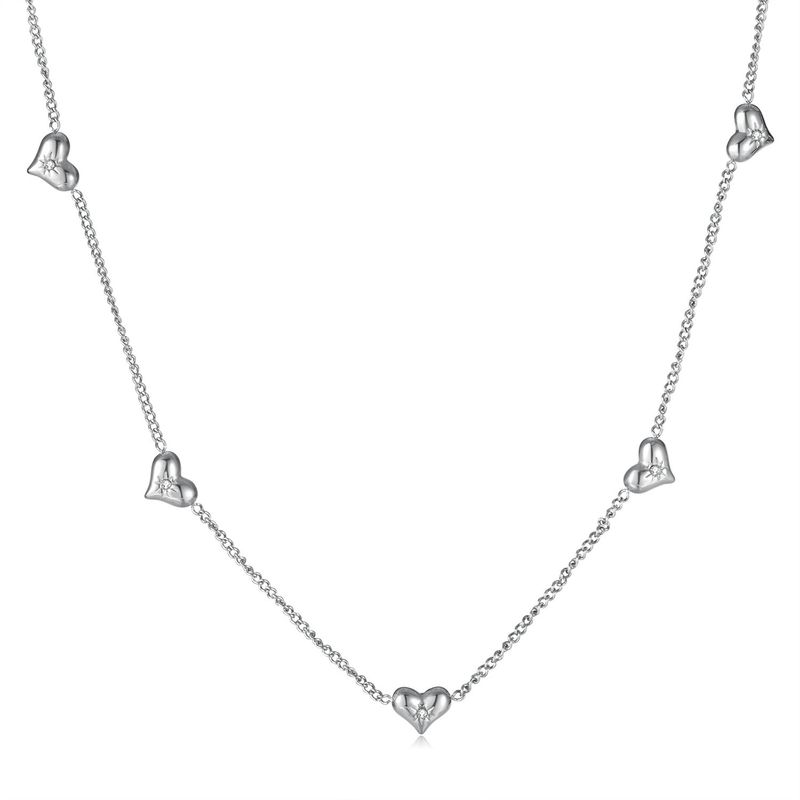 Collana con cuore in acciaio inossidabile, versatile e alla moda, con piccolo sole e zircone, stile pendolare, per donna_voghion.com