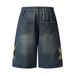 Men's Clothing Retro Denim Shorts With Star Patchwork Embroidery Loose Shorts_voghion.com