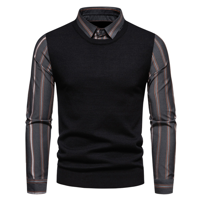 Abbigliamento da uomo Camicia da uomo autunno e inverno con colletto a maniche a righe Camicia base maglione pullover casual a due maglie finte_voghion.com