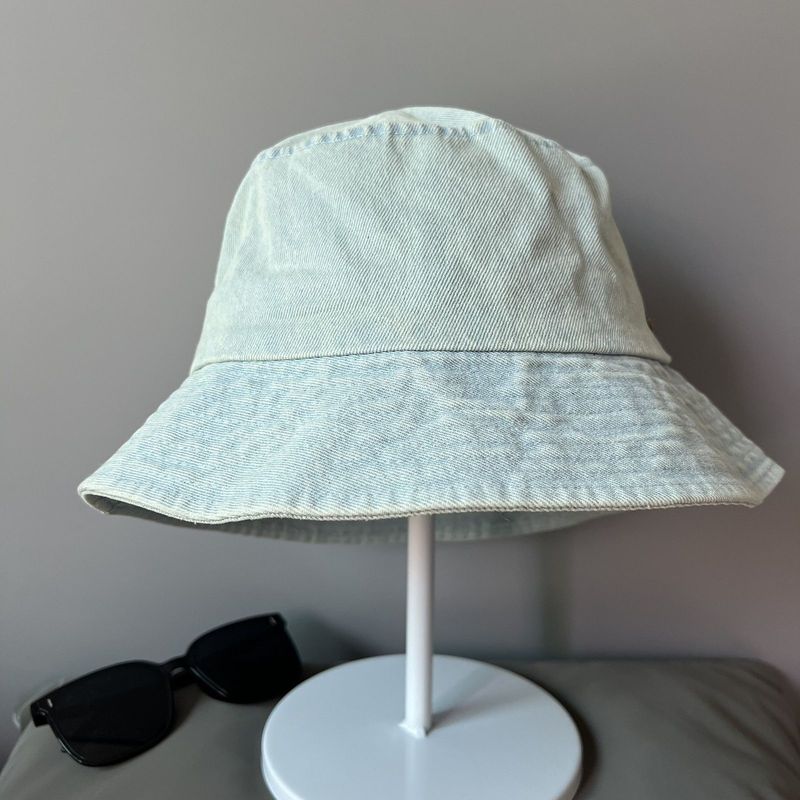 Kapelusz typu bucket w jednolitym kolorze z spranego denimu, letni, z rondem z filtrem przeciwsłonecznym, odsłaniający twarz, retro, cienki, modny kapelusz dla par_voghion.com
