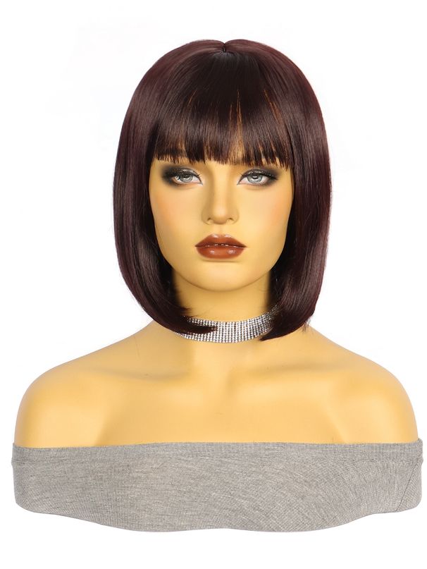 Peruka syntetyczna z krótkim prostym bobem, doczepiana do włosów, dla kobiet, w kolorze czarnym, z syntetycznymi włóknami, w kolorze bob_voghion.com