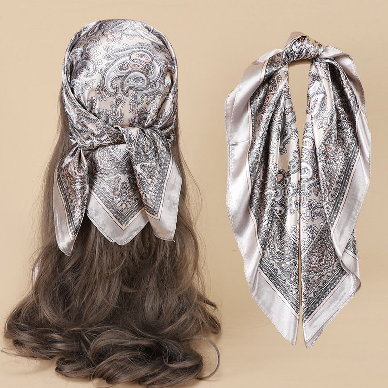 60cm Silk-Like Square Scarf Flight Attendant Style Neck Scarf Elegant Uniform Accessory Handbag Tie_voghion.com
