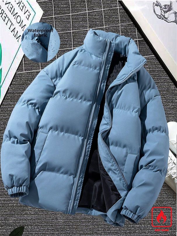 Men's Winter Casual Jacket - Lightweight Warm Padded Coat With Stand Collar, Relaxed Fit, Polyester Fill, Multiple Colors & Sizes_voghion.com