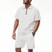 Herren Schweres, lockeres, lässiges, einfaches Poloshirt mit Schachbrettmuster und Reißverschluss, kurzärmelig, Shorts-Set_voghion.com