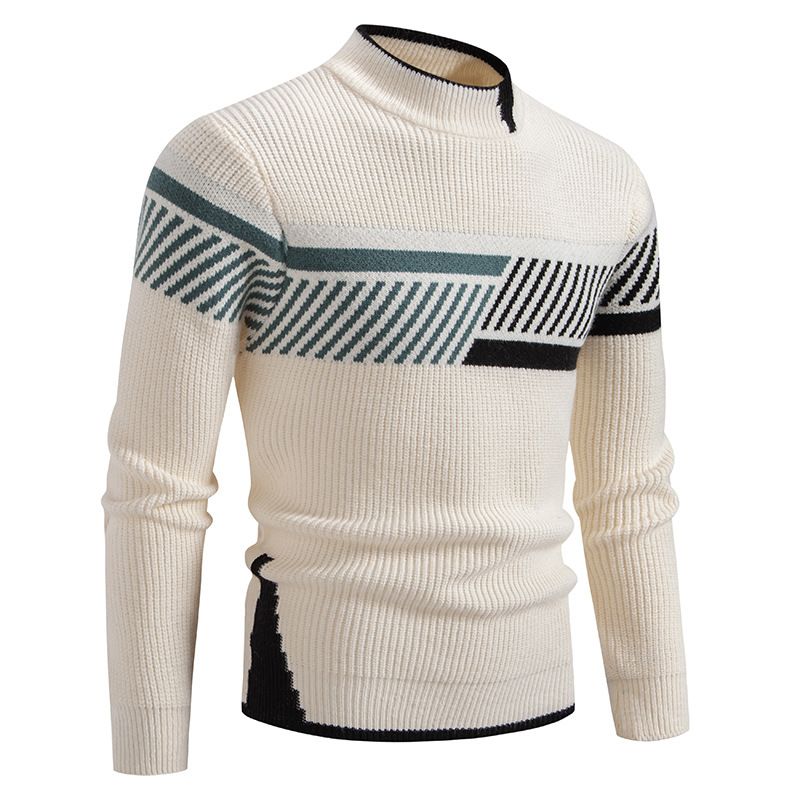 Men's Clothing new men's casual round neck sweater brand fashion color matching knitted bottoming shirt men's top_voghion.com
