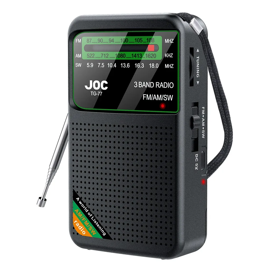 Draagbare AM/FM/SW-zakradio met oplaadbare batterij, ingebouwde luidspreker en HD-scherm, mini-FM-ontvangerradio's_voghion.com