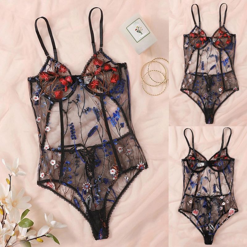 Women's sexy lingerie Sexy hollow lace one-piece suspender nightdress_voghion.com