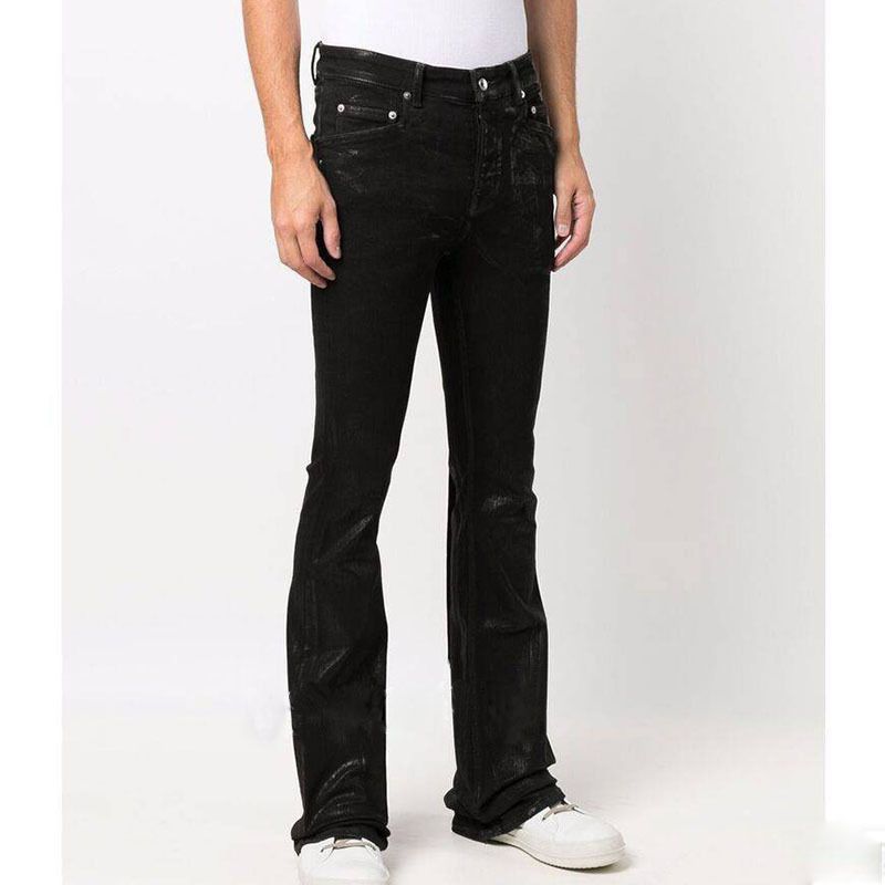 Wax Pants, Long Pants, Purely Hand-brushed Wax-coated Wax-faced Flared High-elastic Jeans, Dark Wind_voghion.com