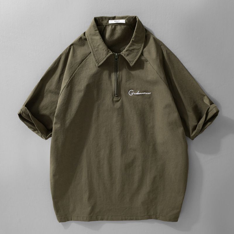 New Half Zipper Men's Short Sleeve Summer Thin Sport And Leisure Collar Loose T-shirt Top_voghion.com