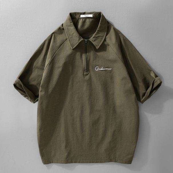 New Half Zipper Men's Short Sleeve Summer Thin Sport And Leisure Collar Loose T-shirt Top_voghion.com