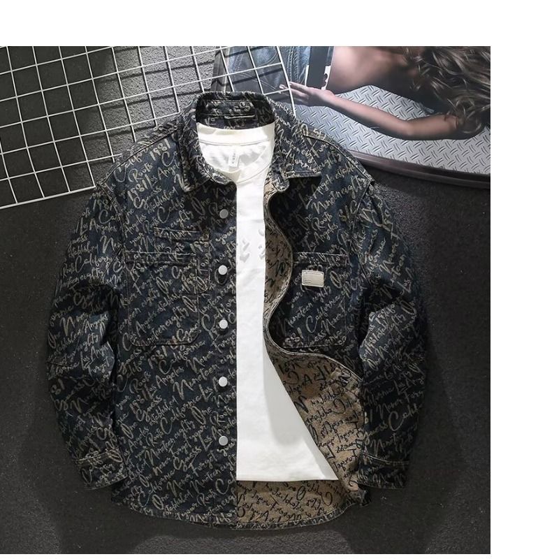 Abbigliamento da uomo taglie forti, giacca di jeans, camicia da uomo, giacca jacquard retrò firmata, primavera e autunno, bello_voghion.com
