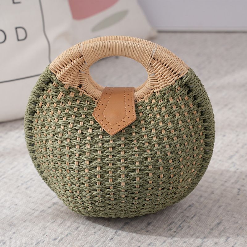 Women's Bags Internet Celebrity Same Style Fashion Leisure Pastoral Rattan Straw Women's Small Round Handbag Seaside Holiday Beach Bag Shell Bag_voghion.com