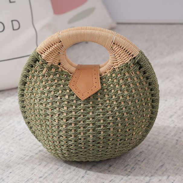 Women's Bags Internet Celebrity Same Style Fashion Leisure Pastoral Rattan Straw Women's Small Round Handbag Seaside Holiday Beach Bag Shell Bag_voghion.com