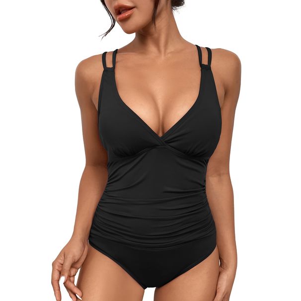 Maillot de bain une pièce sexy à col en V pour femme, nouveau modèle européen et américain, couvrant le ventre_voghion.com