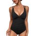 Maillot de bain une pièce sexy à col en V pour femme, nouveau modèle européen et américain, couvrant le ventre_voghion.com