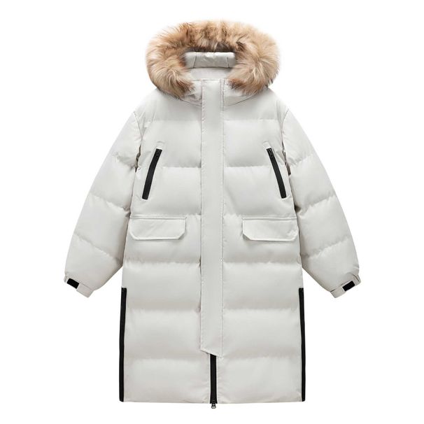 Ropa de hombre Abrigo de algodón de largo medio nuevo estilo de invierno, abrigo de algodón con cuello de piel engrosado, abrigo suelto para pareja, abrigo de algodón con capucha para hombres_voghion.com