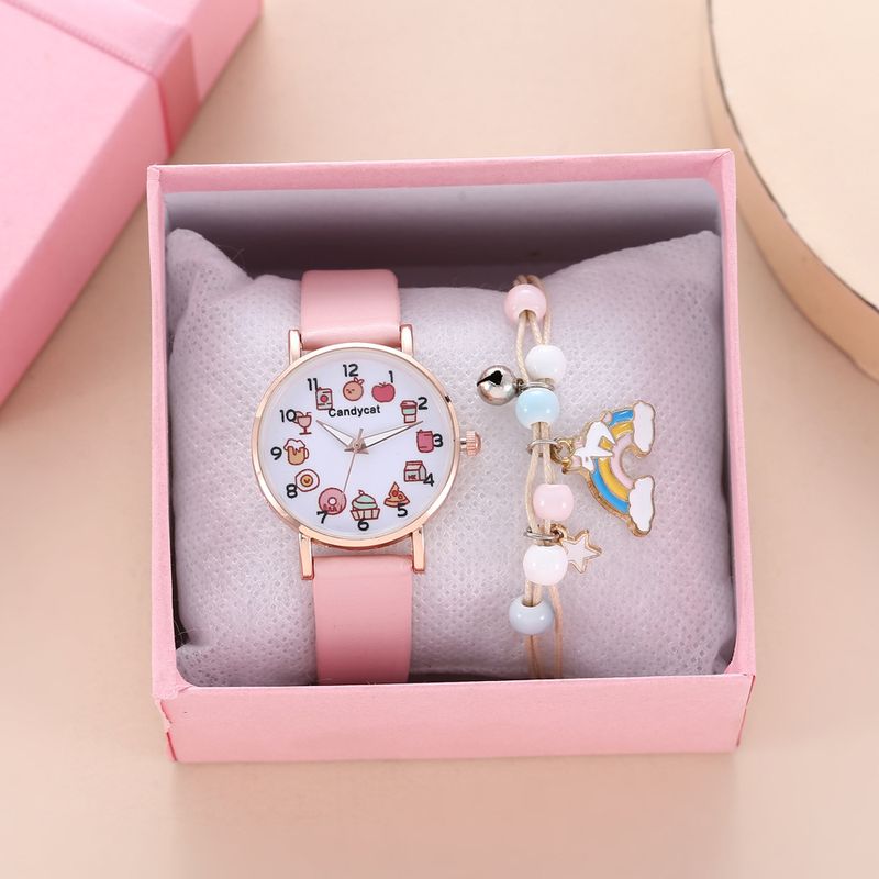 Cute Cartoon Fruit Dial Kids Belt Quartz Watch + Bracelet (2pcs/set)_voghion.com