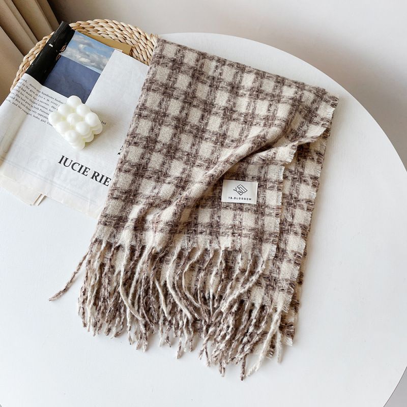 Circle yarn, Thousand Bird plaid women's winter high-end atmosphere, black British style scarf, shawl_voghion.com