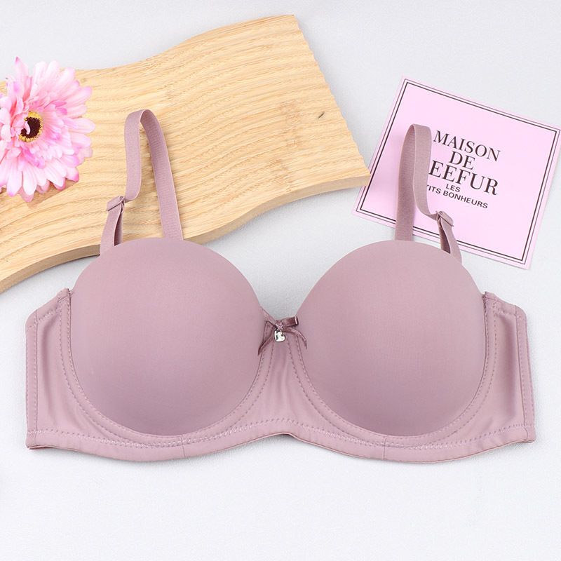 Grenzüberschreitende Halbschalen-Unterwäsche für Damen, BH mit einfarbigem, glänzendem Stahlring, Push-Up-Top, Stütz-BH, sexy, große Brust, kleiner BH, C-Cup_voghion.com