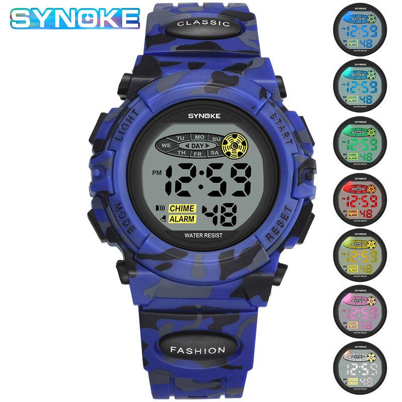 Nuevo producto de SYNOKE, el popular reloj electrónico para estudiantes infantiles luminoso y colorido del sudeste asiático, reloj deportivo de camuflaje personalizado_voghion.com