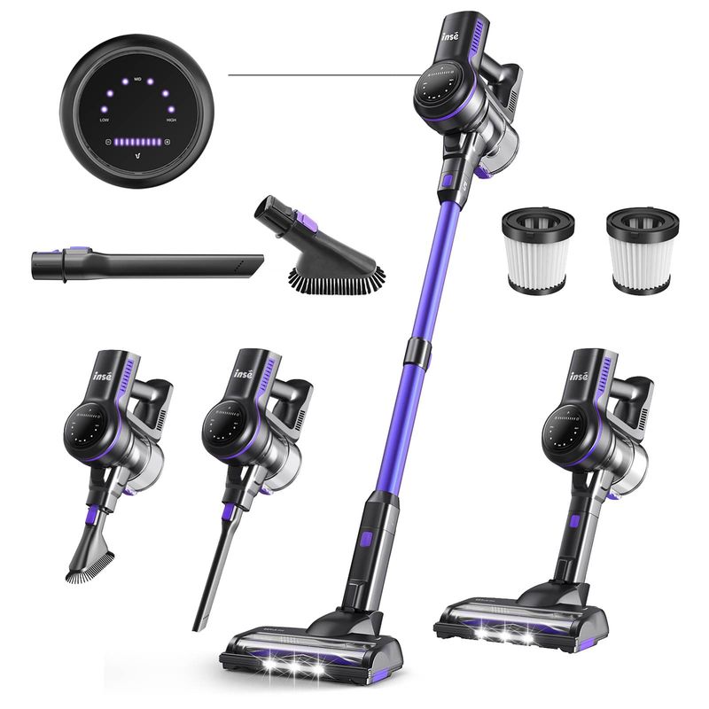 Aspirapolvere senza fili a batteria da 45 kPa, 6 in 1, fino a 50 minuti di autonomia, contenitore della polvere da 1,3 l, per il fondo dei mobili, peli di animali, tappeti e pavimenti duri._voghion.com