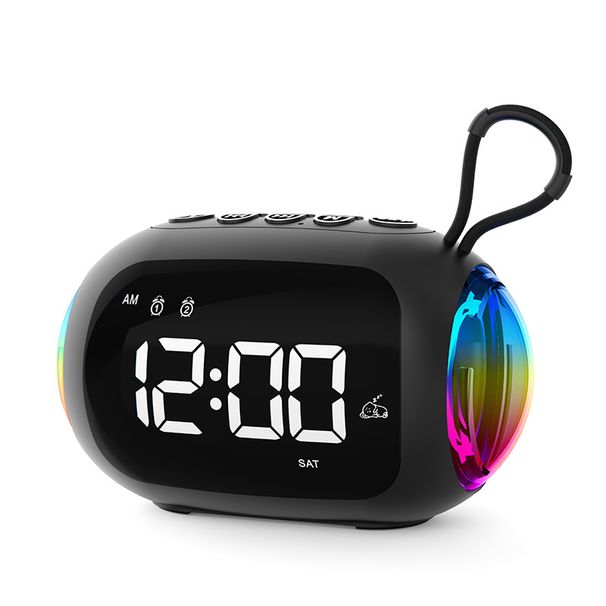 Mini Portable FM Radio Dual Alarm Clock LED Display Radios Receiver RGB Light Bluetooth Subwoofer TF Card USB MP3 Music_voghion.com