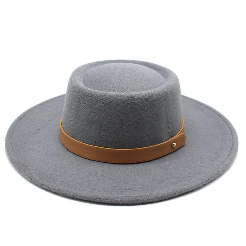 Chapeau haut de forme circulaire en feutre de laine pour hommes et femmes, avec haut Concave, à la mode, haut plat en laine, nouvelle collection 2024_voghion.com